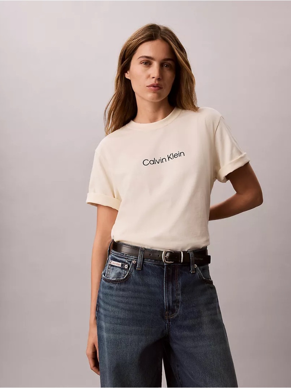 Calvin Klein High-Rise Women’s Jeans with Cream Logo Tee